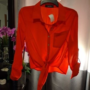 Akira Cropped Front Tie Blouse